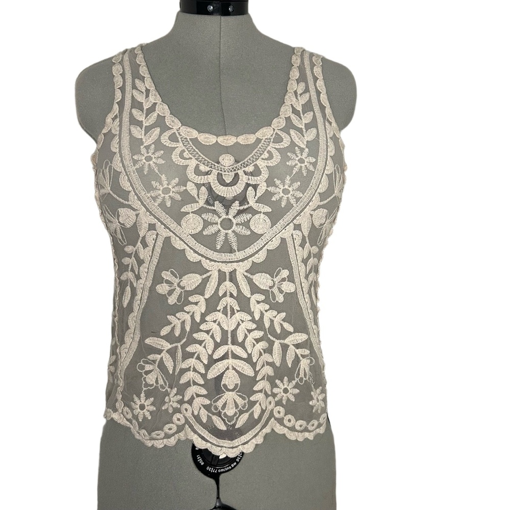 Cream Sheer Lace Tank Top Size XS